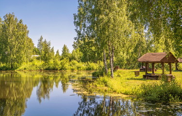 Summer day on  shore of  forest lake
