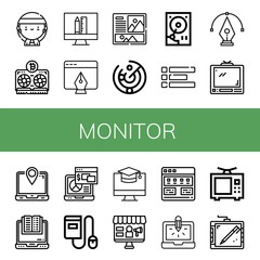 Set of monitor icons such as Gangsta, Vga, Design, Tablet, Layout, Radar, Hard disk, Tv, Laptop, Ebook, Screen, Computer, Tutorial, Television, Graphic tablet , monitor