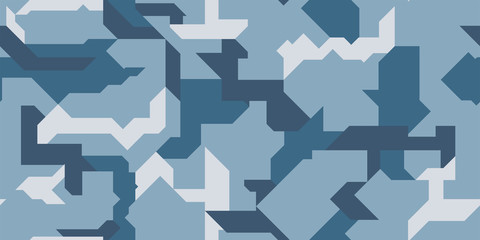 Vector geometric camo background with monochrome blue marine texture.