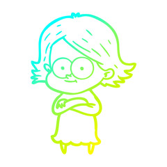 cold gradient line drawing happy cartoon girl