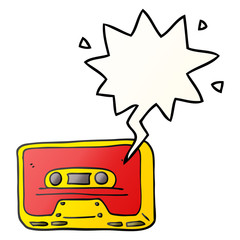 cartoon old tape cassette and speech bubble in smooth gradient style