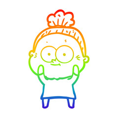 rainbow gradient line drawing cartoon happy old woman