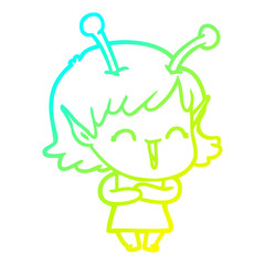 cold gradient line drawing cartoon happy alien girl