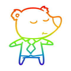 rainbow gradient line drawing happy cartoon bear wearing shirt