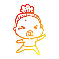 warm gradient line drawing cartoon angry old woman
