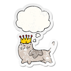 cartoon arrogant cat and thought bubble as a distressed worn sticker