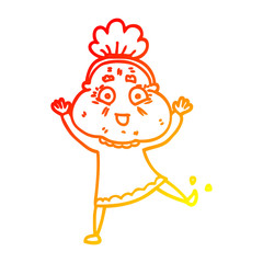 warm gradient line drawing cartoon dancing old lady