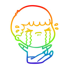 rainbow gradient line drawing cartoon man crying