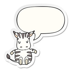 cute cartoon zebra and speech bubble sticker
