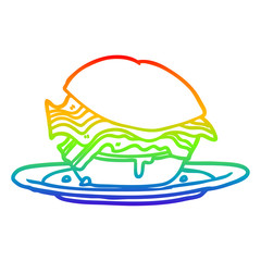rainbow gradient line drawing amazingly tasty bacon breakfast sandwich with cheese
