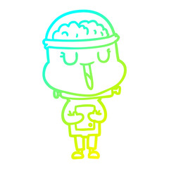 cold gradient line drawing happy cartoon robot