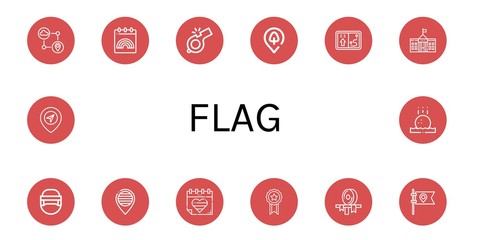 Set of flag icons such as Gps, World pride day, Whistle, Park location, Navigator, White house, Hockey helmet, Pride, Ribbon, Flag, Golf ball , flag