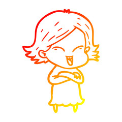 warm gradient line drawing happy cartoon girl