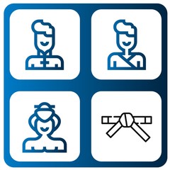 Set of martial icons such as Wushu, Judo, Sumo, Black belt , martial