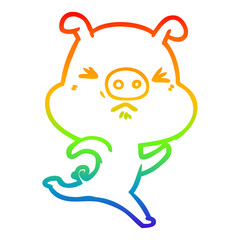rainbow gradient line drawing cartoon annoyed pig running