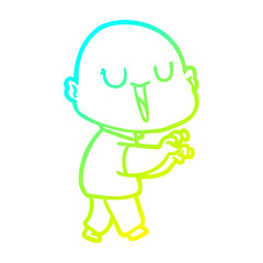 cold gradient line drawing happy cartoon bald man