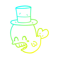 cold gradient line drawing cartoon whale wearing hat