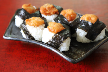 shrimp tempura rice balls on the dish