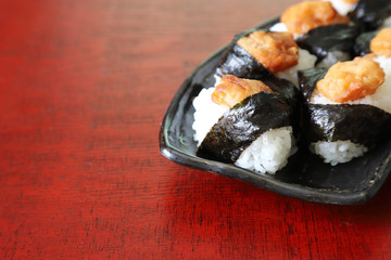 shrimp tempura rice balls on the dish