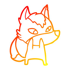 warm gradient line drawing shy cartoon wolf