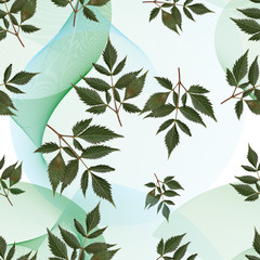 seamless pattern made of green leaves on abstract background