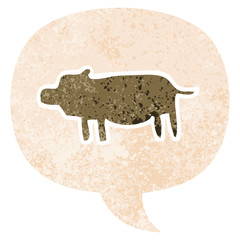 cartoon animal symbol and speech bubble in retro textured style