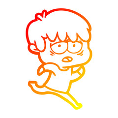 warm gradient line drawing cartoon exhausted boy