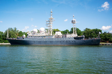 The average intelligence warship of the naval forces on the dock © lastfurianec