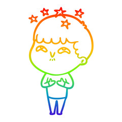 rainbow gradient line drawing cartoon amazed boy