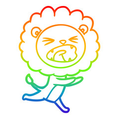 rainbow gradient line drawing cartoon running lion