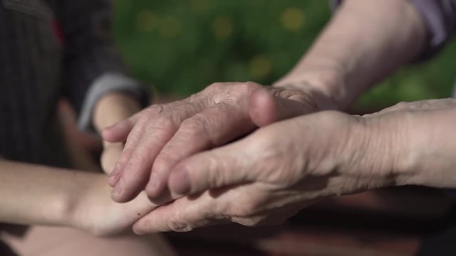 Hands of child and hands of an elder woman