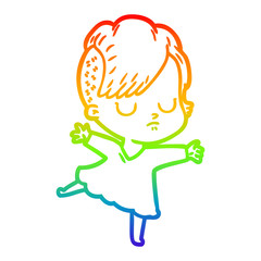 rainbow gradient line drawing cartoon woman