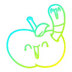 cold gradient line drawing cartoon worm in happy apple