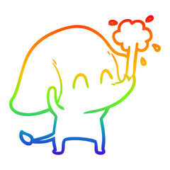 rainbow gradient line drawing cute cartoon elephant spouting water