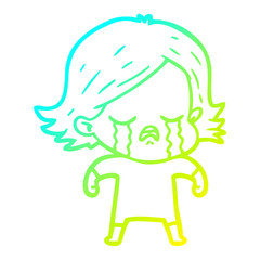 cold gradient line drawing cartoon girl crying