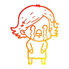 warm gradient line drawing cartoon woman crying