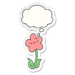 cartoon flower and thought bubble as a printed sticker