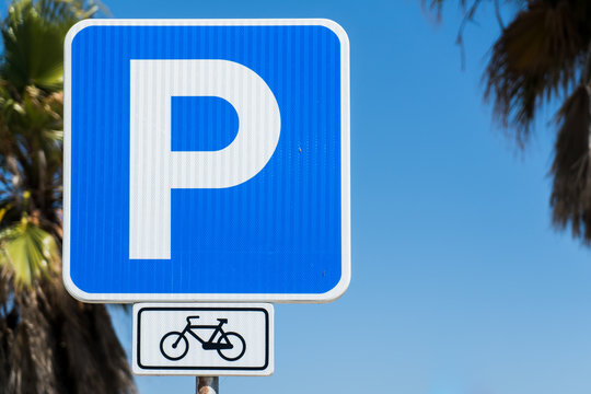 Blue Parking Sign With Bike Spot