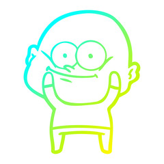 cold gradient line drawing cartoon bald man staring