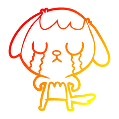 warm gradient line drawing cute cartoon dog crying