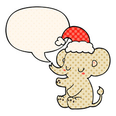 cute christmas elephant and speech bubble in comic book style