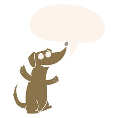 cartoon dog and speech bubble in retro style