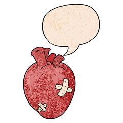 cartoon heart and speech bubble in retro texture style