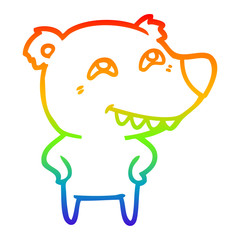 rainbow gradient line drawing cartoon bear showing teeth
