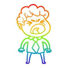 rainbow gradient line drawing cartoon furious man