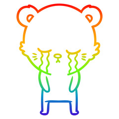 rainbow gradient line drawing crying cartoon bear