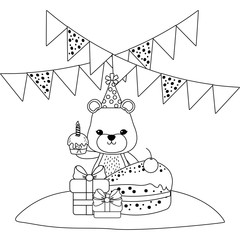 Lioness cartoon with happy birthday icon design