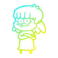cold gradient line drawing cartoon smiling woman