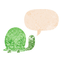 cute cartoon turtle and speech bubble in retro textured style