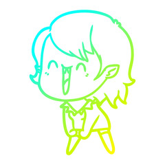 cold gradient line drawing cute cartoon happy vampire girl